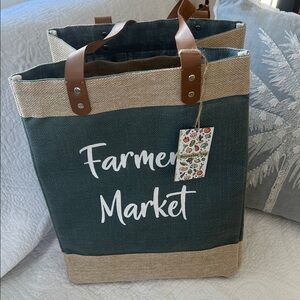 Green and Tan Farmer Market Tote Bag